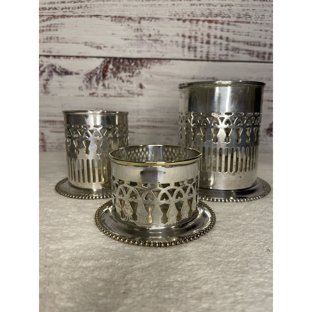 Federal Silver Wine & Condiment Containers Vintage 1930s FS Filigree Gothic